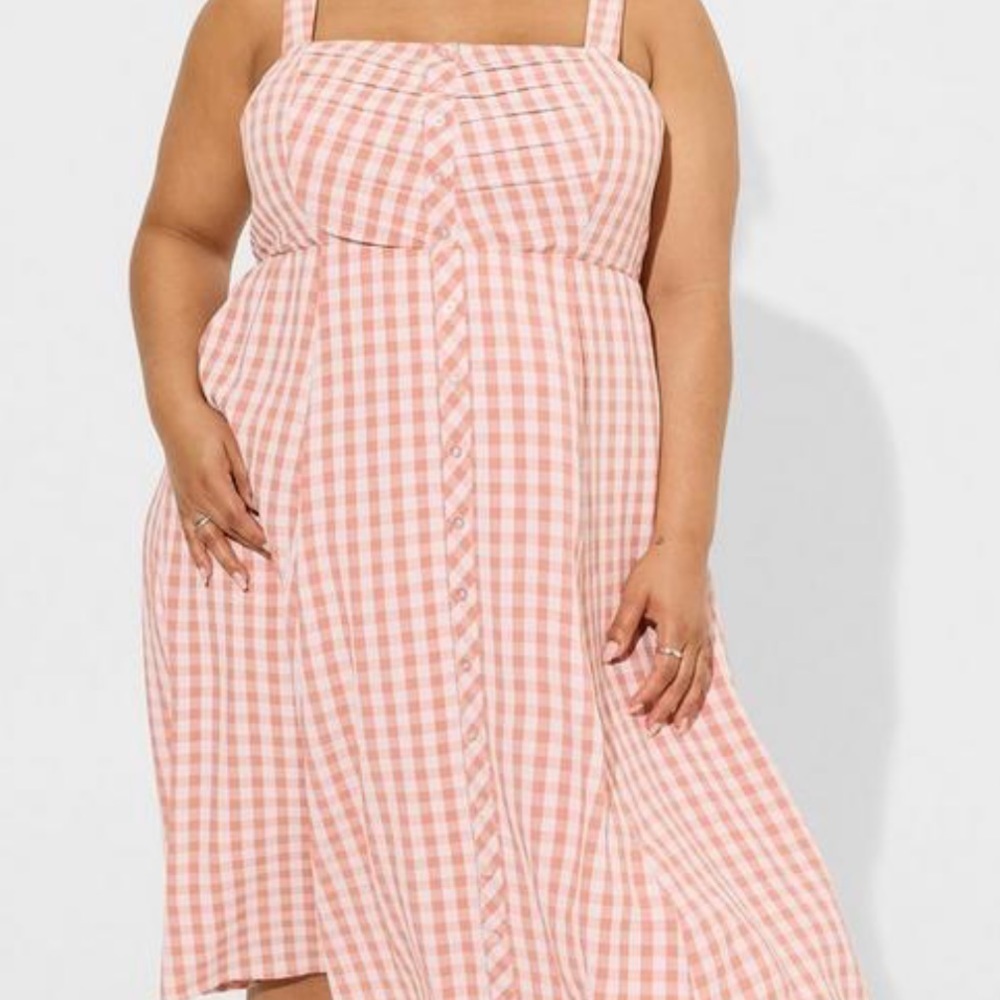 Torrid Midi Seersucker checkered Button Front Dress 4x smocked 26